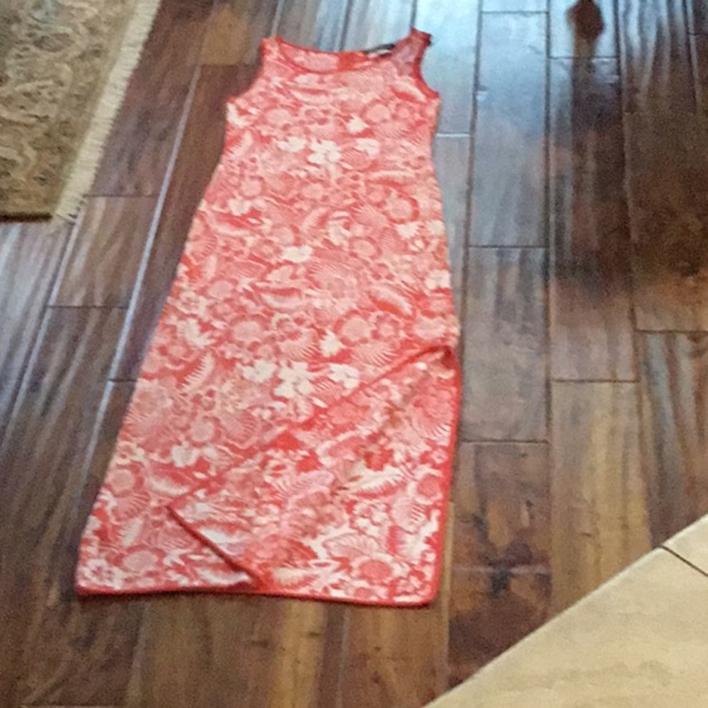 Long summer dress dark peach/white